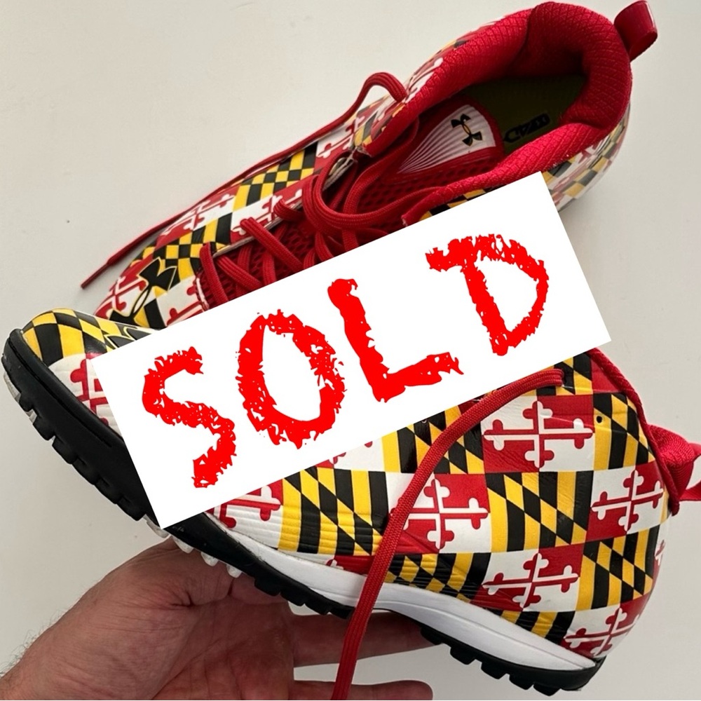 ❌SOLD🎁University of Maryland Football Team Issued MD Flag Turf Shoes  Size 12